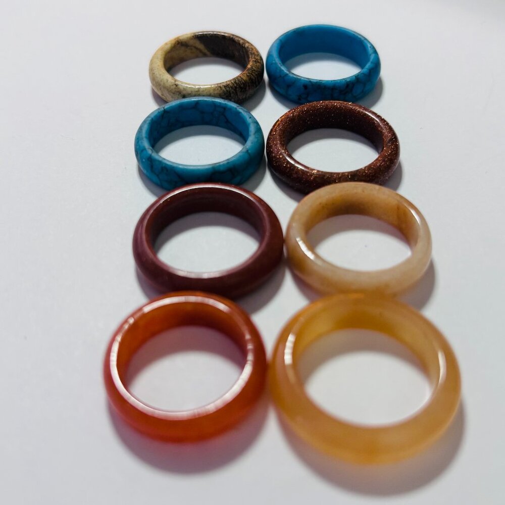 Stone Band Rings Lot of 7 Turquoise Agate Resin Stackable